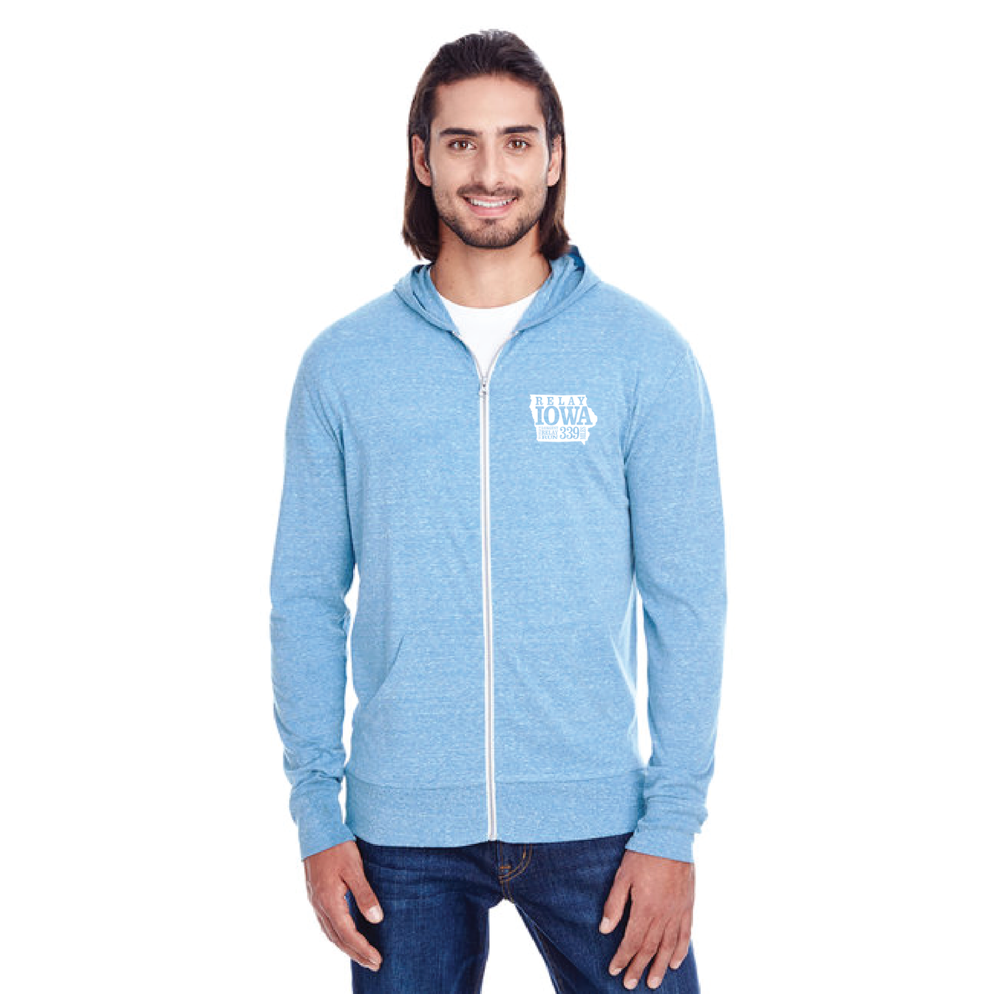 Lightweight Full Zip FINISHER Hoodie Heather Blue Triblend